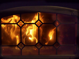 Fire blazing in the fireplace