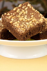 chocolate brownies with cracked peanuts on top