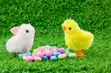 easter eggs on green grass