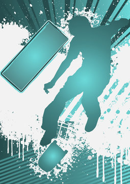 Grunge Poster Template with skateboarder silhouette
