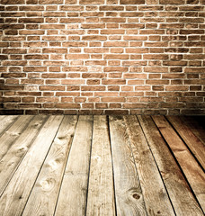 abstract brick wall and wood floor