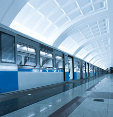 contemporary new train on underground station