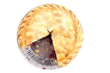 Cherry pie with slice missing