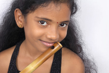 Portrait of Indian Girl with Flute
