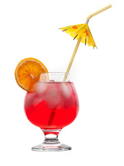 red coctail drink with ice cubs