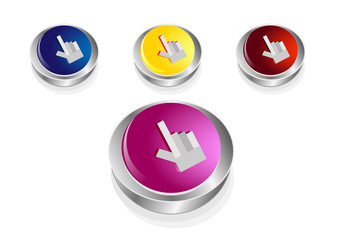 Metal buttons with hand on white