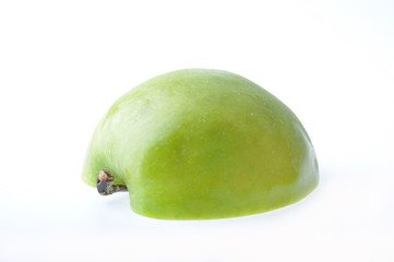 One piece green apple isolated on white background.