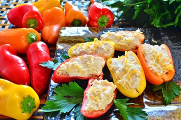 Gartenposter Mini bell peppers stuffed with cheese © Elzbieta Sekowska