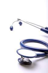 one blue stethoscope with isolated white background.