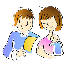 Family look at paper