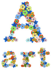 Letter A  and word art floral; vector.