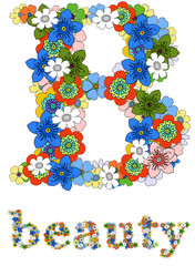 Letter B  and word beauty floral; vector.