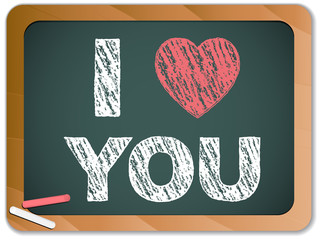 Blackboard with I Love Heart You Message written with Chalk