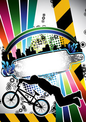 Urban grunge summer composition with bmx biker silhouette