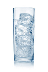 Full glass of fresh cool carbonated water with ice isolated