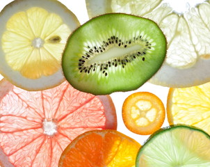 Fototapeta na wymiar Back projected citrus slices.