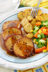 Pork meat with vegetables and sauce