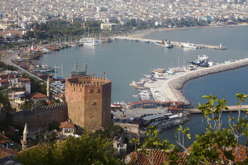 Red brick tower in Alanya