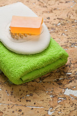 Soap bast and towel