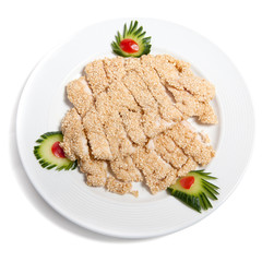 Roast hen with sesame on a plate