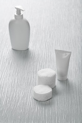 white objects on blue background