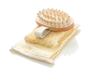 wooden massager on bast