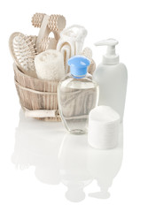 wooden bucket with toilet articles