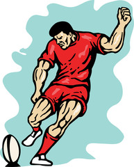 rugby player kicking ball