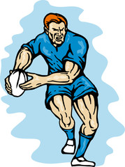 rugby player running passing ball