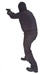 robber aiming with his gun
