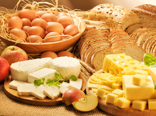 Dairy food, eggs, breads and apples 2