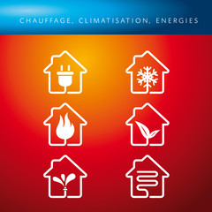 pictogrammes chauffage, climatisation, &eacute;nergies