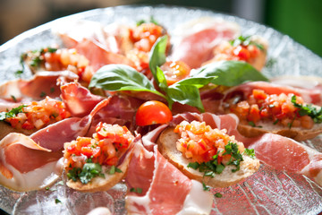 Bruschetta on a glass plate
