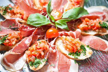 Bruschetta on a glass plate