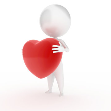 3d rendered illustration of a little guy holding a heart