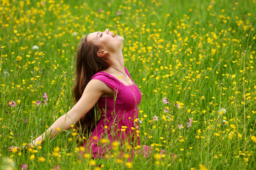 Fototapeta premium woman on flower field