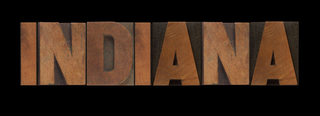 the word Indiana in old wood type