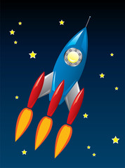 vector stylized retro rocket ship in space