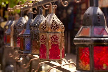 Rolgordijnen Moroccan glass and metal lanterns lamps in Marrakesh souq © Elena Moiseeva