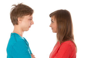 pair of teenagers looked at each other