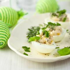 Eggs with salad end herbs for easter