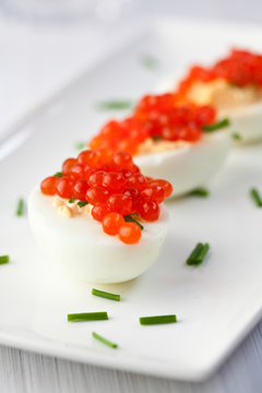 Eggs with caviar and chive