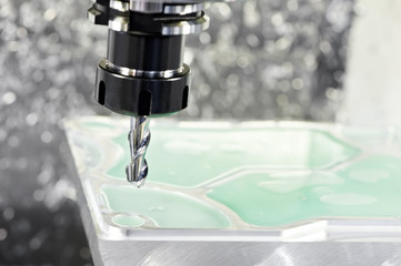 Close-up process of metal machining by milling