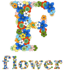 Letter F and word flower floral; vector.