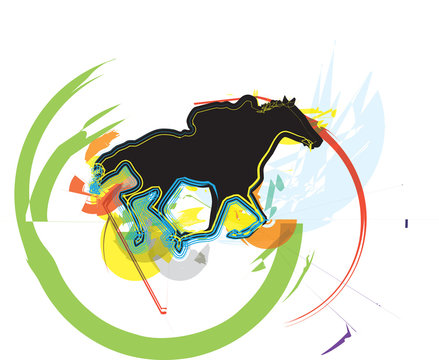 Abstract horses and riders silhouettes. Vector Illustration