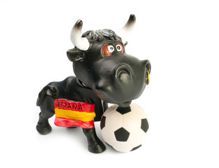 Angry bull  and  football soccer ball