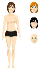 Półnaga kobieta, proporcjonalne ciało, różne oczy i włosy