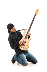 Guitar player isolated on the white background