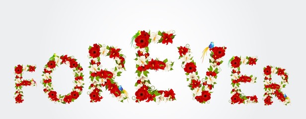 Word from flowers and bird