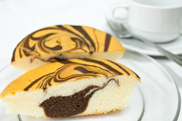 chocolate cake on white background